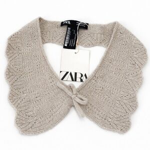 Zara Knit Detachable Collar Beige Scalloped Tie Front Women’s Accessory NWT